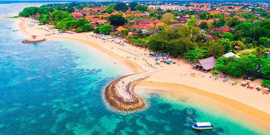 Översikt över Sanur Beach på Bali