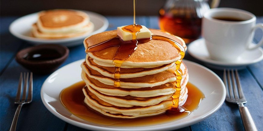 Amerikanska pannkakor på en tallrik